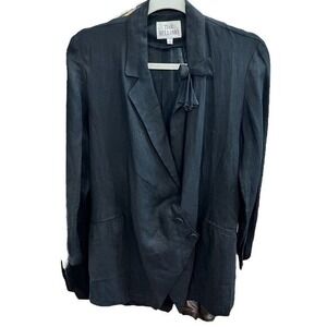 Whimsigoth Steampunk‎ Black Linen Blazer Jacket Tie Rosette Detail Career Casual